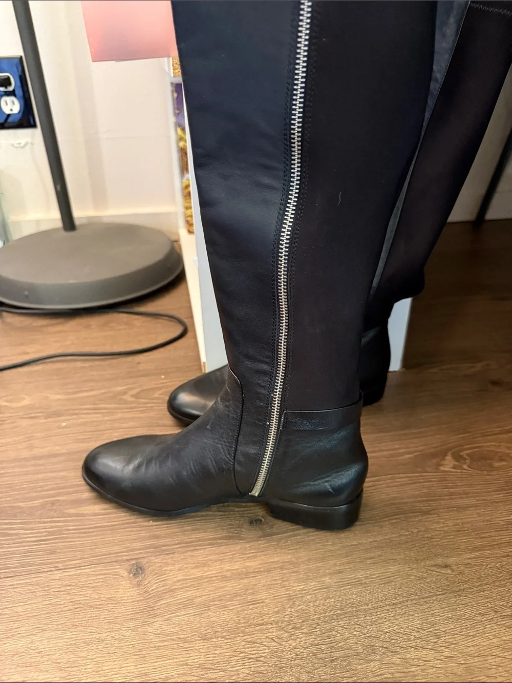 Michael Kors Black Leather & Stretch Over-the-Knee Boots with MK Charm